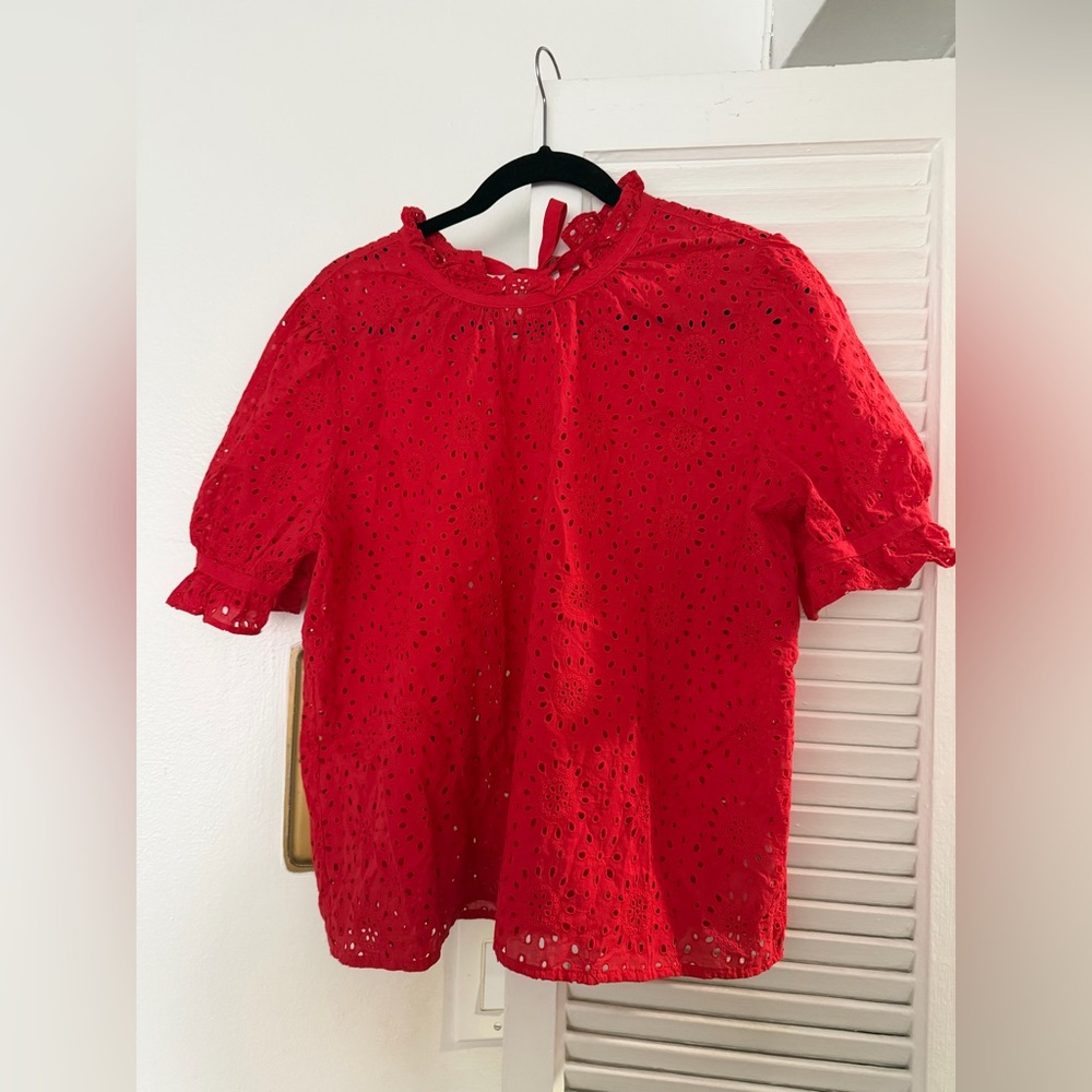 Madewell Red Eyelet Lace Top
